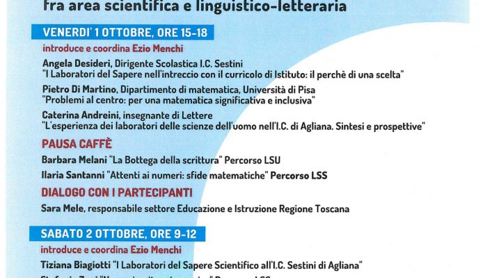 Atti del CONVEGNO “I LABORATORI DEL SAPERE all’I.C. Sestini di Agliana – esperienza pilota in Toscana”